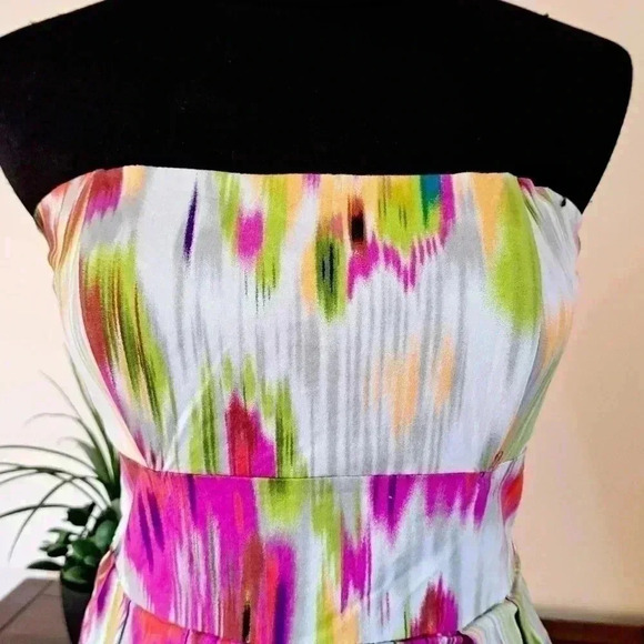 ❤️ Women's Strapless Mini Dress - Poet Mulitcolour Short Dress - Size 7 - Picture 5 of 13